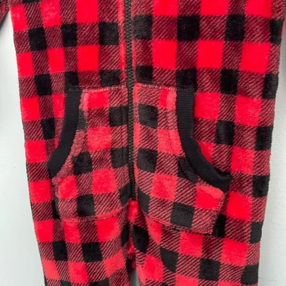 Little Blue House Buffalo Plaid Fleece Hooded Pajamas size 4